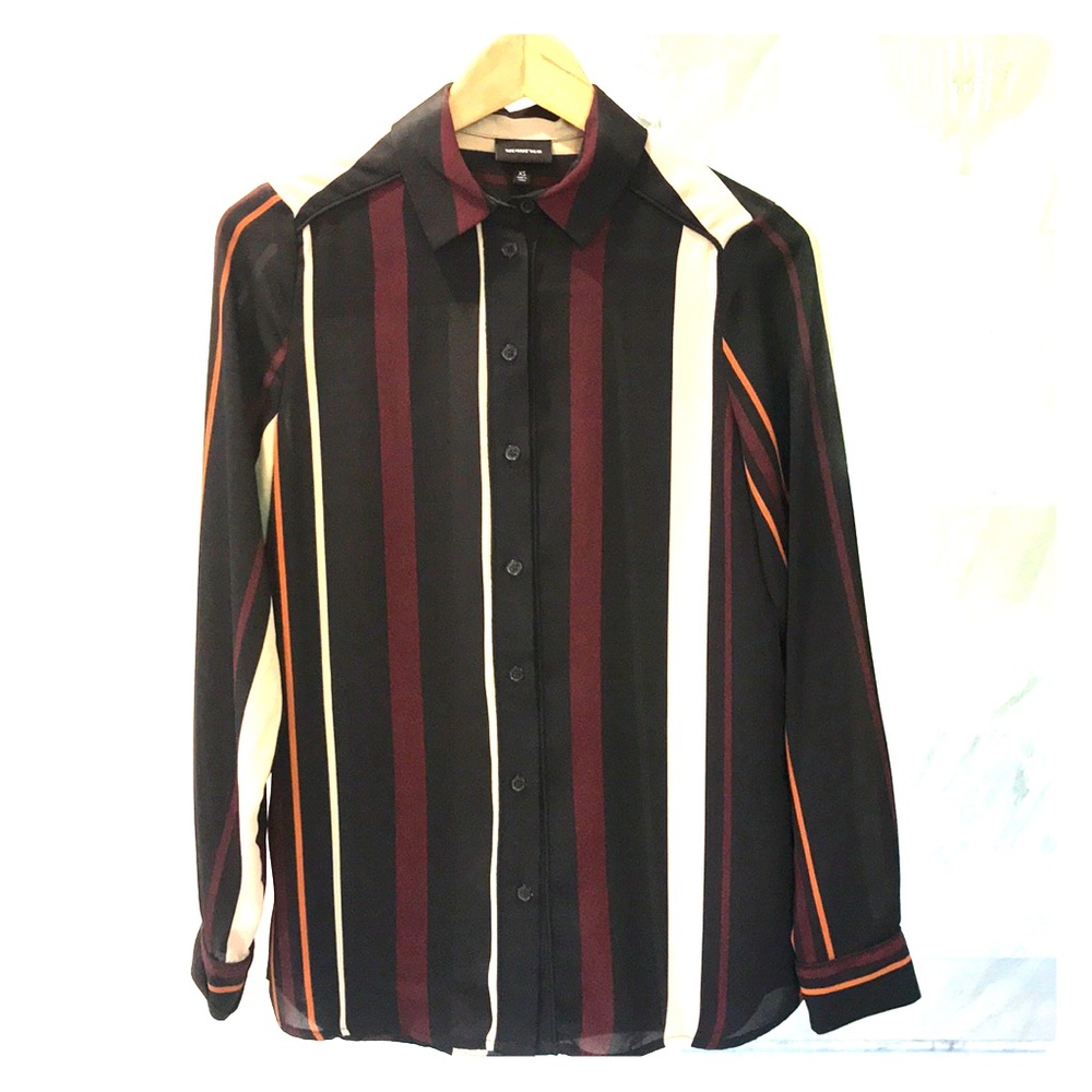 Sheer long sleeve striped blouse.